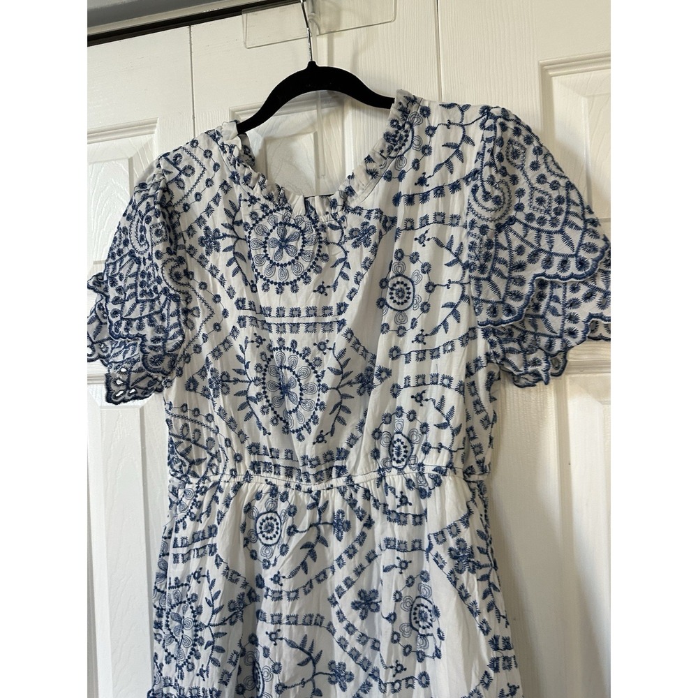 NWT Baltic Born Size L Dress Mirabel Eyelet Midi Blue White Embroidered Tiered - Picture 5 of 8